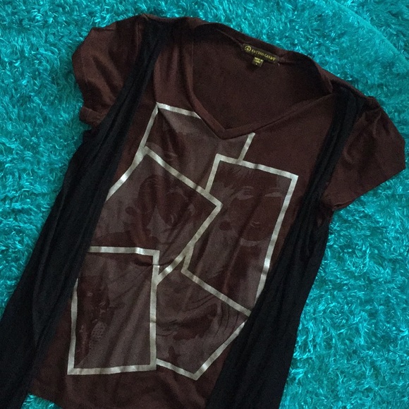 Cotton Candy brown & silver v-neck top - Picture 2 of 8